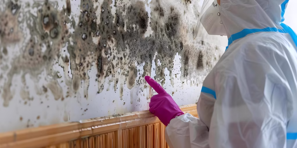 black mold on white bathroom tile